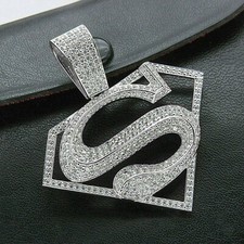 2.25Ct Round Cut Moissanite 'Superman' Charm Pendant In 14K White Gold Plated