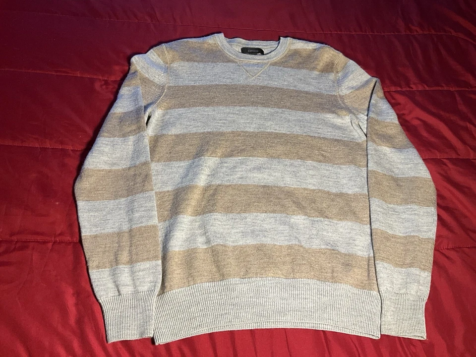 Suéter listrado Express masculino pulôver de lã merino manga longa tamanho médio - Imagem 2 de 4