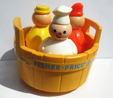 Vintage Fisher Price 1970's 3 Men in a Tub three figures  yellow tub bath toy
