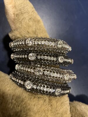 IMAN - Gunmetal (black) Tone metal & Crystal Rhinestone Chic Glamour Bracelets