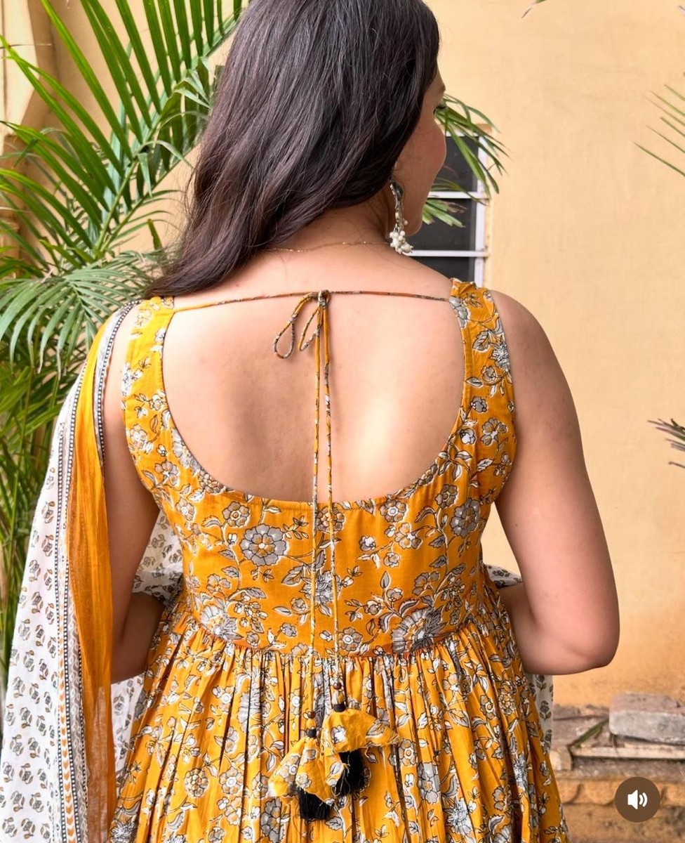 Premium ANARKALI STYLE YELLOW COLOUR KURTI WITH DUAL NECK STYLE BEAUTIFUL |  eBay