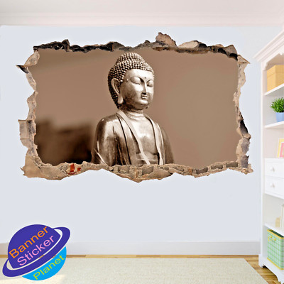  BUDDHA STATUE BUDDHISMUS 3D ZERTRÜMMERTE WAND AUFKLEBER ZIMMERDEKORATION ABZIEHBILD YO0