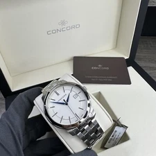NEW✅ Swiss Made✅ Concord Bennington White Dial Men's Stainless Watch 0320409