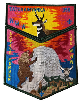 BOY SCOUT OA TATOKAINYANKA 356 CENTRAL WYOMING ACTIVE MEMBER BEAR 2-PATCH MERGED