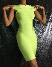 Lime green off-shoulder bandage mini dress, size small
