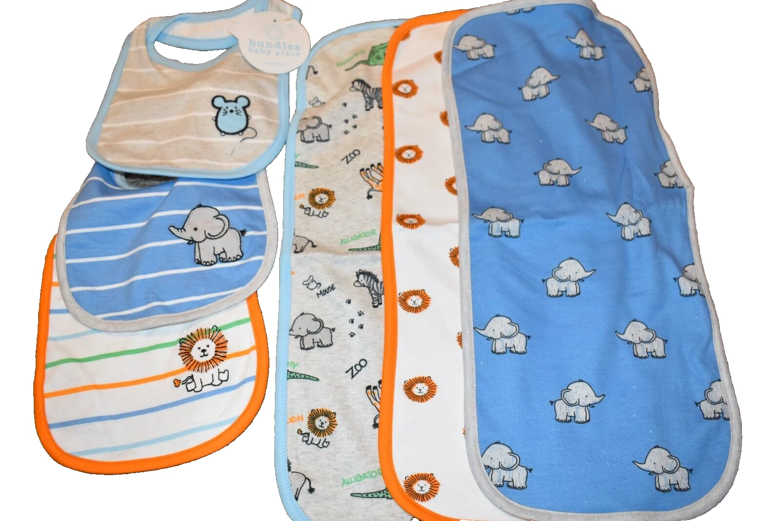 k3 NWT The Children's Place SAFARI 6 piece Burp Cloths & Bibs Set