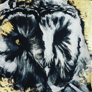 23 Carat Gold Leaf Barn Owl Black And White Painting On Canvas