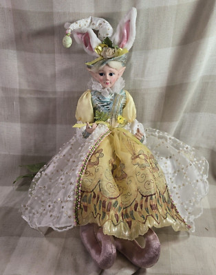 Cynthia Rowley Easter Elf Bunny Shelf Sitter Doll Tabletop Spring Decor Yellow