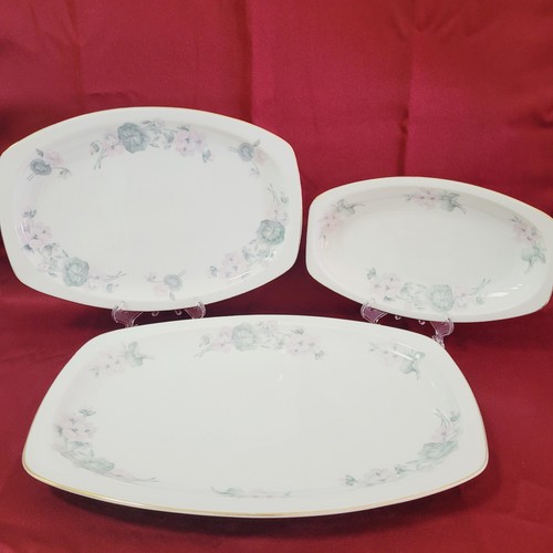 Set of 3 Epiag Czechoslovakia 5082 Serving Platters Floral Pink Gray Gold Trim - Picture 5 of 12