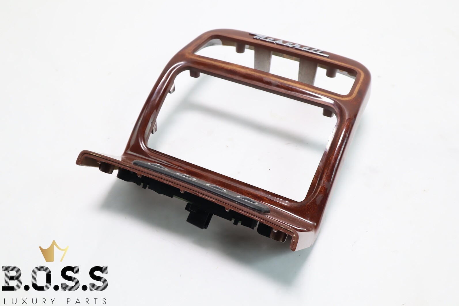 03-08 MASERATI QUATTROPORTE M139 REAR CENTER CONSOLE WOOD TRIM BEZEL w/ BUTTONS