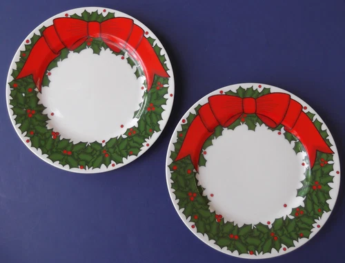 Pair(s) of 1976 Fitz & Floyd "Holly Wreath" Salad/Dessert Plates - 7-1/2"