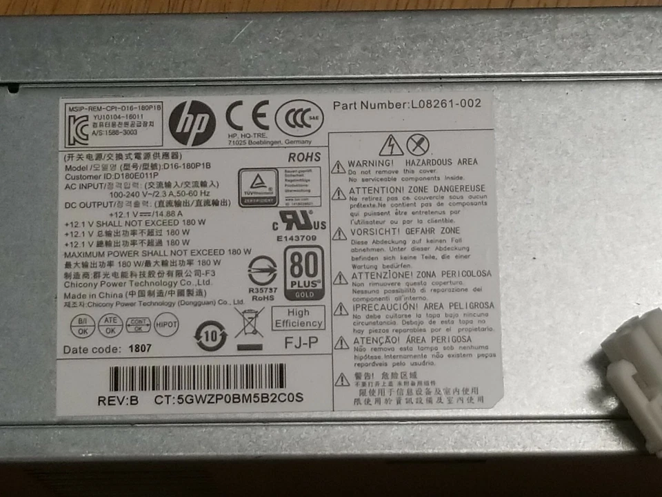 HP Pavilion 590 M01 Desktop 180W PSU Power Supply L08261-002 L08261-006 - Image 2 of 4