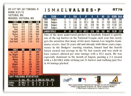 Ismael Valdes 1998 Score Rookie & Traded #RT79 Los Angeles Dodgers BASEBALL - Picture 2 of 2