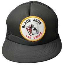 Vintage Trucker Hat BLACKJACK LAS VEGAS Mesh Snapback Cap Casino Gambling Retro