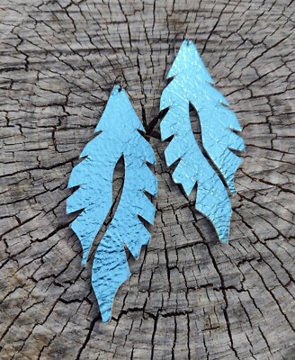Edge of Urge Aqua Metallic Leather Signature Feather Earring Handmade in NC