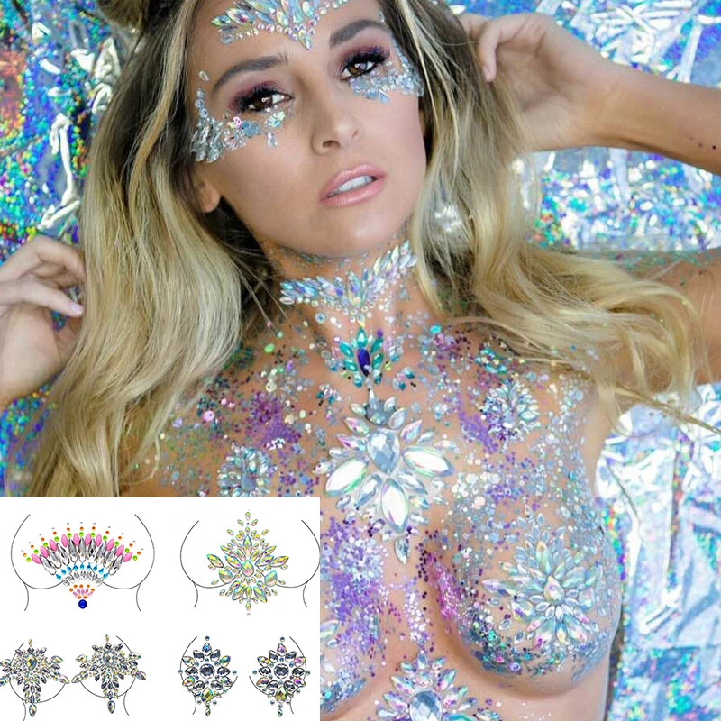 RHINESTONE BODY JEWELS CHEST FESTIVAL WOMEN GEMS STICKERS GLITTER BOOBS  CRYSTAL