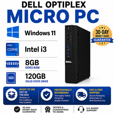 Dell OptiPlex Micro PC | Intel CPU | 8GB RAM | 128GB SSD | Windows 11