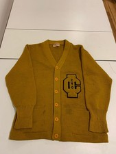 Vintage Stadium Wool Cardigan Small Mustard Varsity Heritage College Preppy 70s