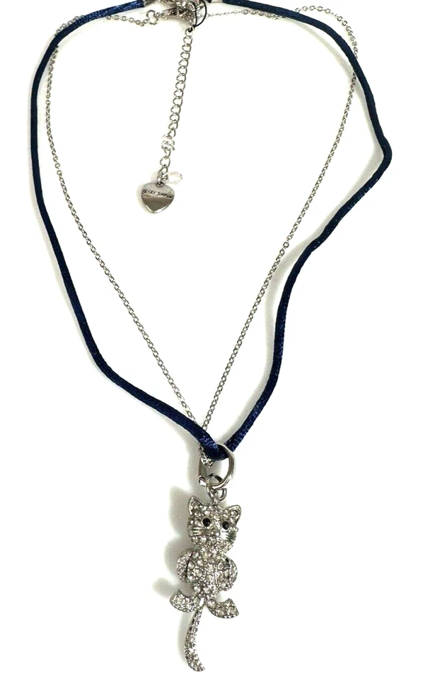 Collar Betsey Johnson Gris Pavé CAT Colgante 3 en 1 Tono Plateado Nuevo sin Etiquetas Foto 2 de 4