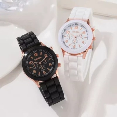 2Pcs Luxury Couple Watches Quartz Alloy Silicone Strap Fashion Wristwatch Set