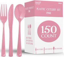 Plastic Sierware Heavy Duty, Pink Disposable Cutlery, 50 Spoons, 50