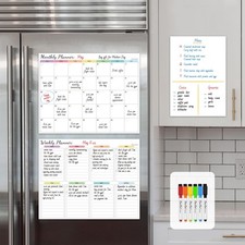 Non-Magnetic Dry Erase Calendar Set for Fridge - Reusable Monthly and Weekly ...