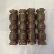 4 Vtg 7” Wood Table Legs Spools Turned Stained Mid Century Craft Or Decor Rustic