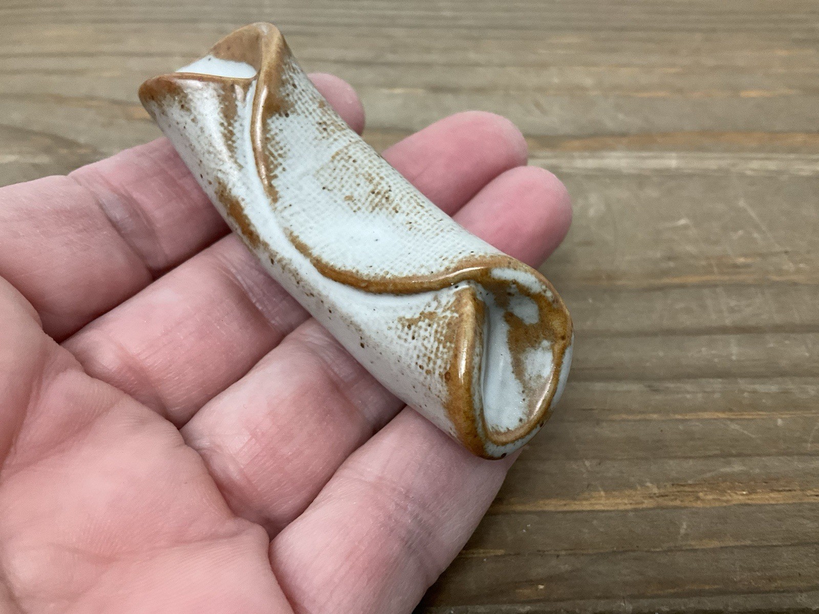 Vtg Japanese Pottery Chopstick Rest Holder Folded Rectangle Br...