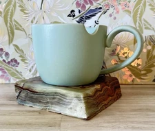 Stoneware Jumbo Mug Soup Mug 24 oz Green Heavy Swirl Design Handle - By: Crofton