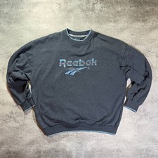 Vintage 90s Reebok Spellout Sweatshirt L Grey Heavyweight Vector Made In Korea