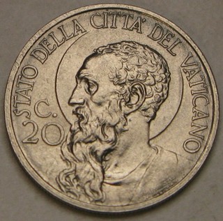 VATICANO 20 Centesimi 1934 Nichel Papa Pio XI. aUNC 4235