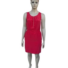 Eliza J 100% Silk Red Exposed Front Zip Blouson Dress with Pockets 14