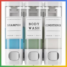 Shampoo Dispenser Wall Mount No Drill 3 Chamber 350ml White Hotel Home