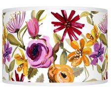 Drum Print Lamp Shade Bountiful Blooms Small 12x12x8.5 Spider Harp and Finial