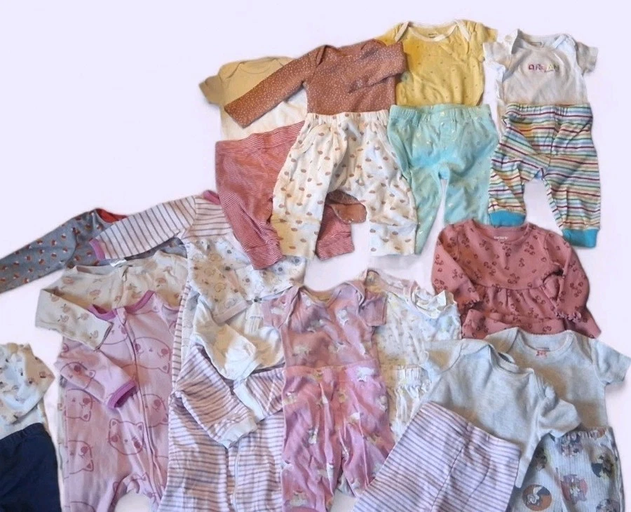 Lot Of 25+ Baby Girl 3-6 Month Pants Body Suits Sleepers PJ Sets Spring/Summer