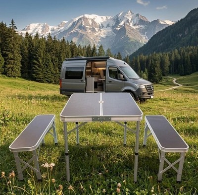 Campingtisch Set GREEN HILL Klapptisch  Bank Aluminium klappbar Koffertisch
