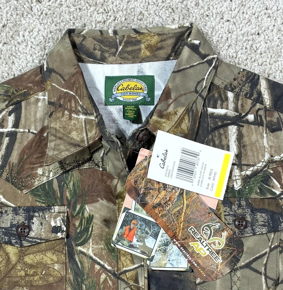 NEW NWT Cabela's REALTREE Women's Camo Silent Weave Button Hunting Shirt Size M - Image 2 of 3