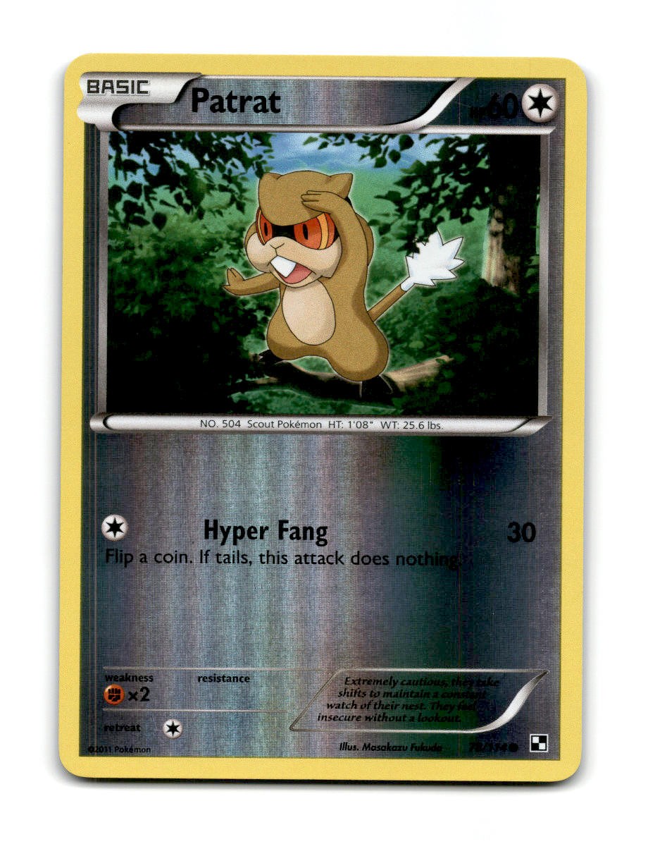 Patrat 78/114 Common Black & White Pokemon Reverse Holo Near Mint ~03430