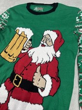 Ugly Christmas Sweater Beer Drinking Santa Knit Mens Large Fair Isle Holidays