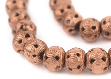 Copper Round Filigree Beads 12mm Large Hole 9 Inch Strand
