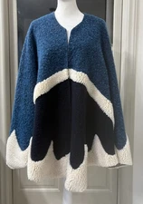 Maje Woven Wool Cape Poncho Color Block Panel One Size