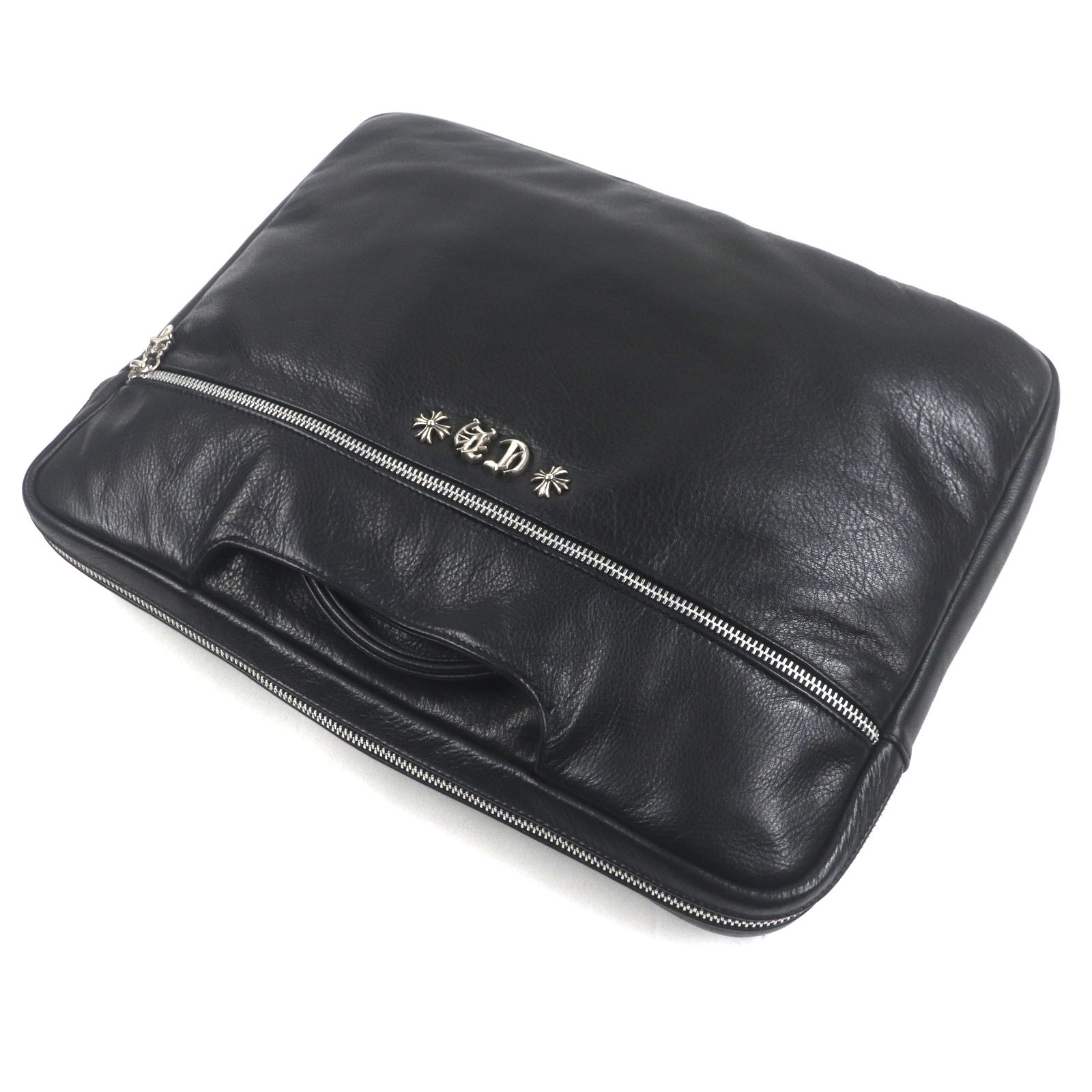 Great CHROME HEARTS Briefcase CREEPY BAG Dagger Zip black leather mens thumbnail 6