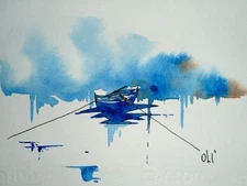 Watercolor hand painted signed "LANDESCAPE" 11X17cm