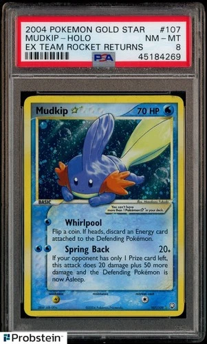 2004 Pokemon EX Team Rocket Returns #107/109 Mudkip Gold Star Holo Rare PSA 8