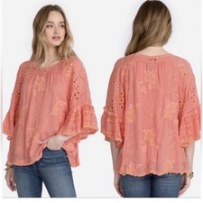 Johnny Was Roman RuffleBlouse Coral Sunset in CupraRayon XL
