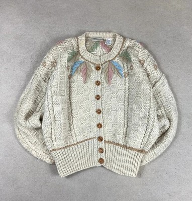 Pullover Strickjacke Liz Claiborne Rundhals Vintage Sweat 97% Wolle Wolle Stickerei Embroid