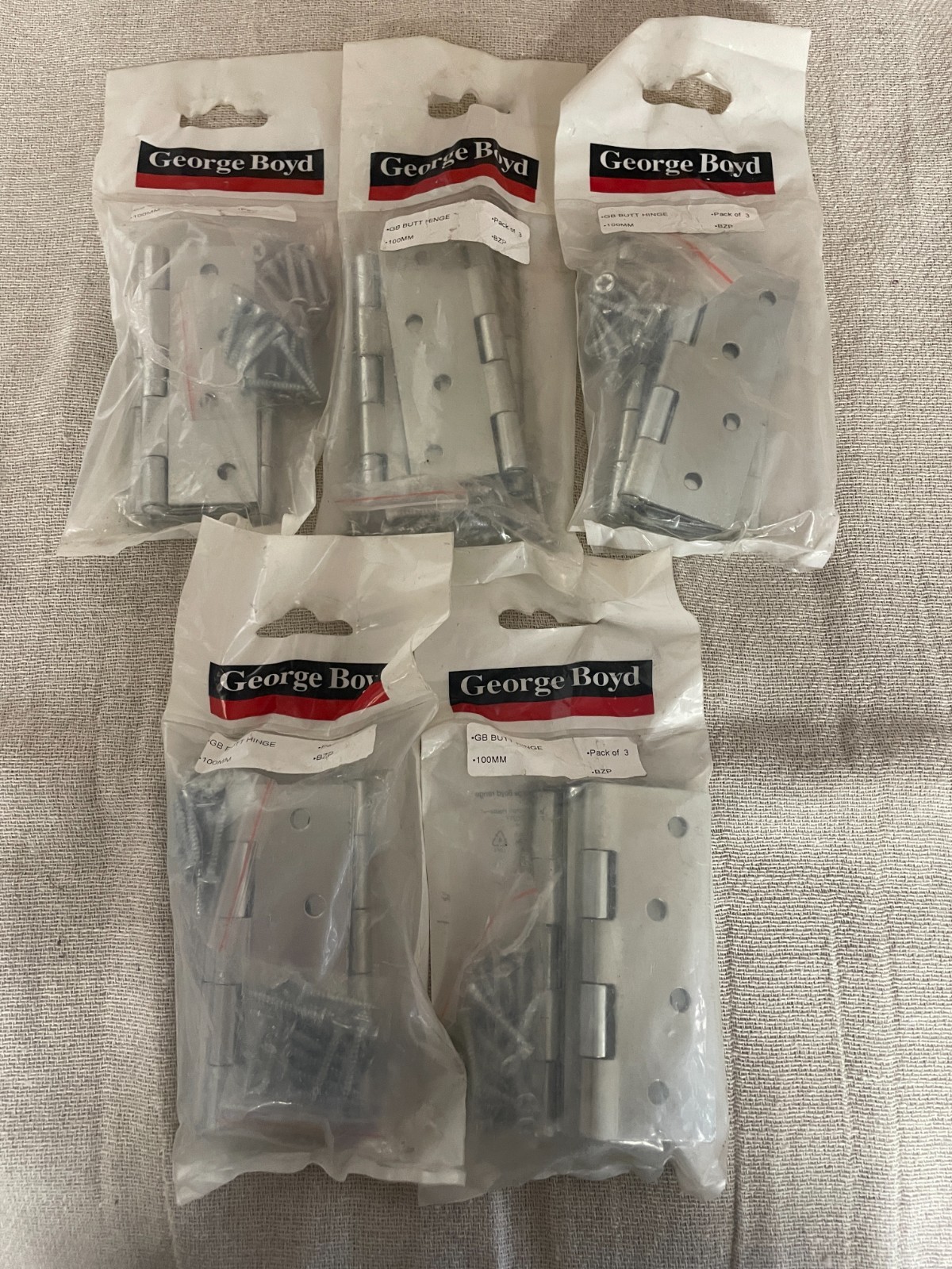 George Boyd Butt Hinge Pack of 3, 100mm - BZP - x 5 Packs Job Lot