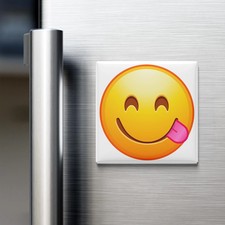Smiling Face Licking Lips Emoji Fridge Magnet 2x2 Made in USA