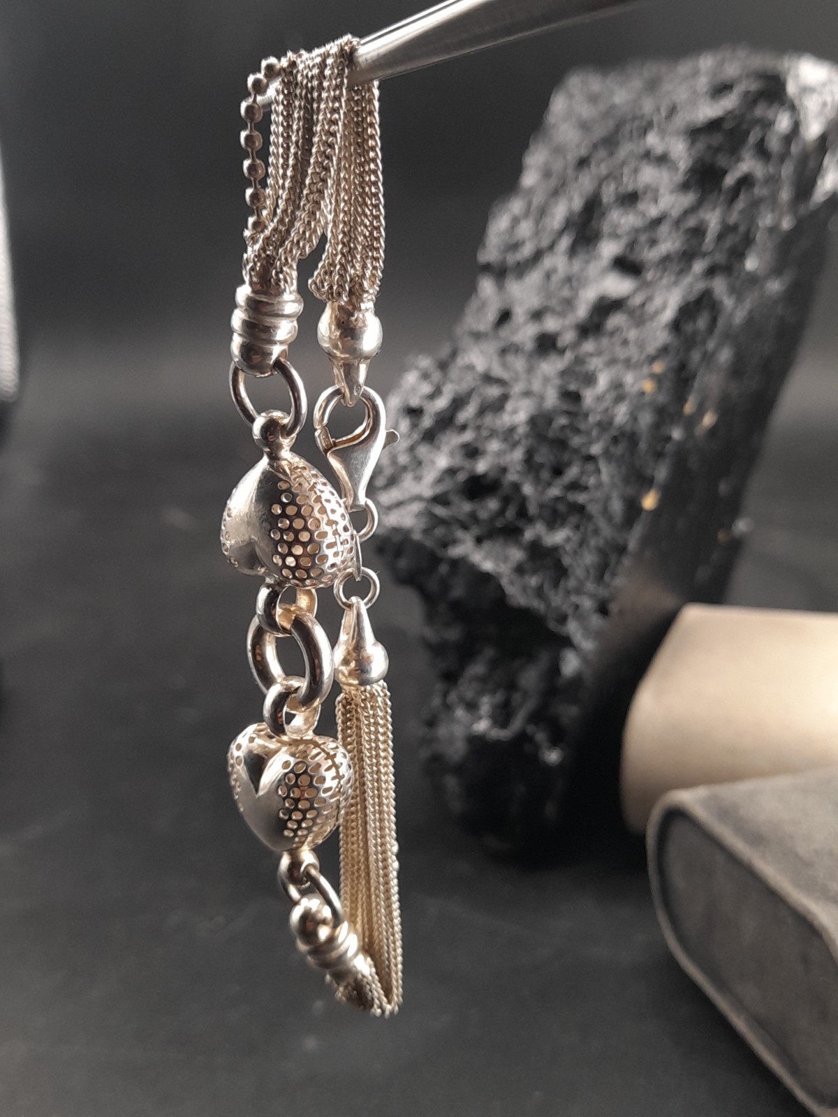 Vintage Heavy Sterling Silver Multi Strand Loveheart Bracelet 8in 16g 1990s image 10