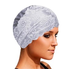 Lace Swim Cap Waterproof Vintage Bath Cap Silicone Elegant Turban Swim Hat Ke...